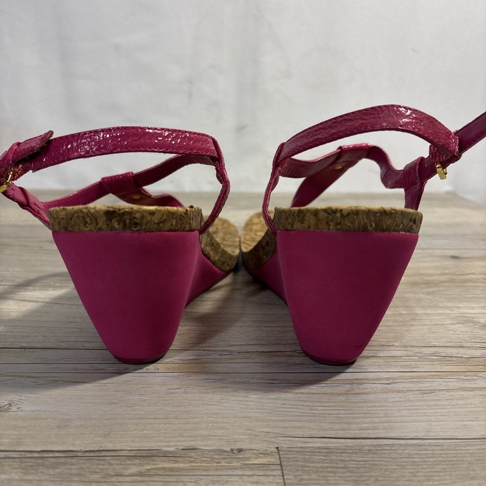 Women's 9 Vintage Ralph Lauren Reeta Strappy Pink Fuchsia Cork Wedge Y2K - Picture 4 of 9